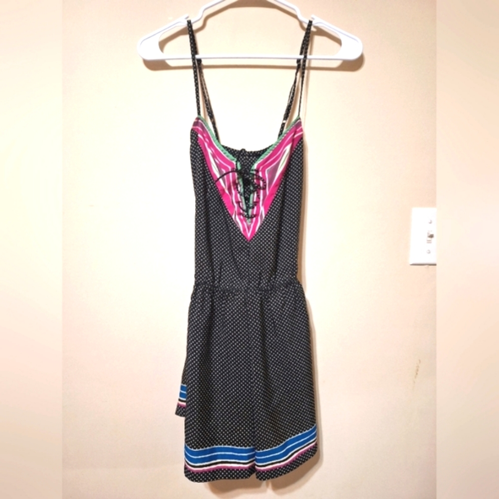 Ecoté Urban Outfitters Meduim black white Polka-dot lace up romper